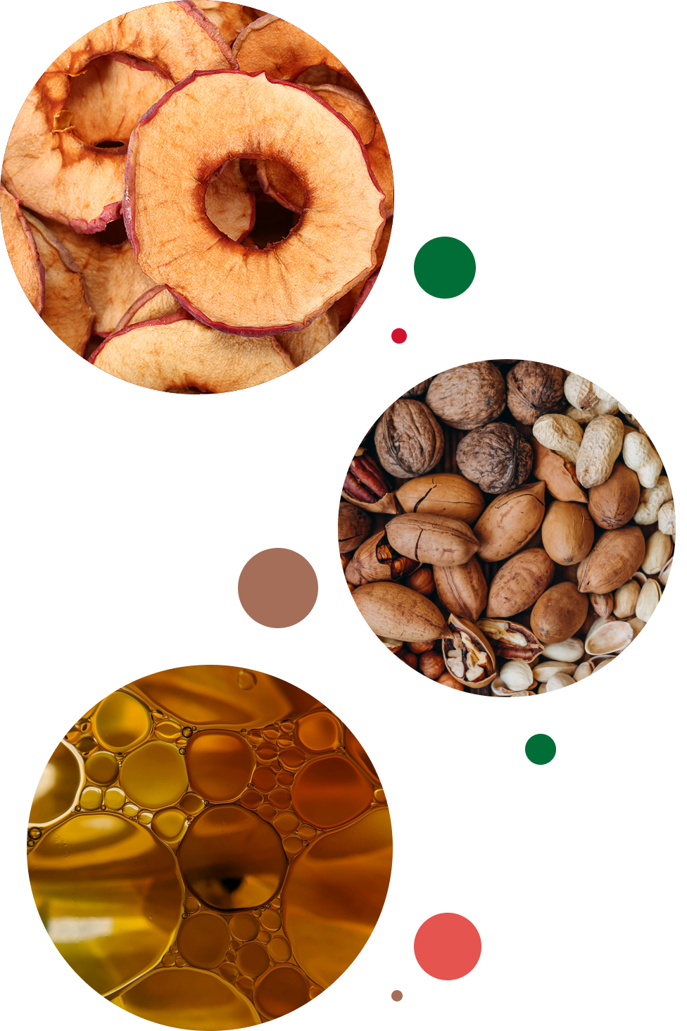 Apfelchips, Nüsse, Flüssigkeit
